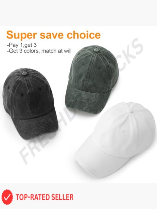 3 Pack Washed Cotton Baseball Caps Vintage Adjustable Dad Hats Unstructured